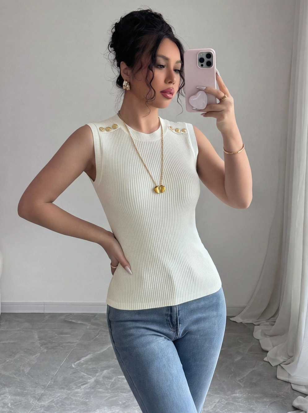 H&M Womens Summer Slim Fit Knit Solid Color Chic Tank Top